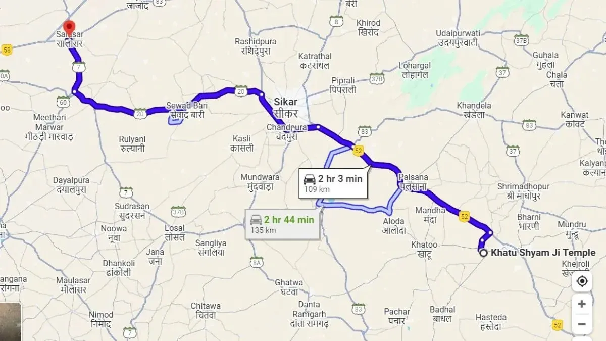 Khatu Shyam to Salasar Balaji Distance by Road